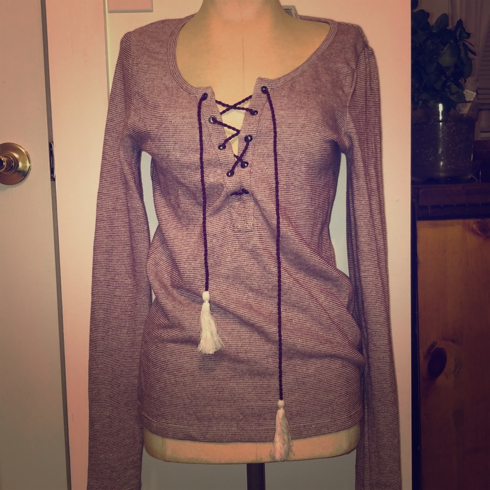 Purple/burgundy fine striped long sleeve